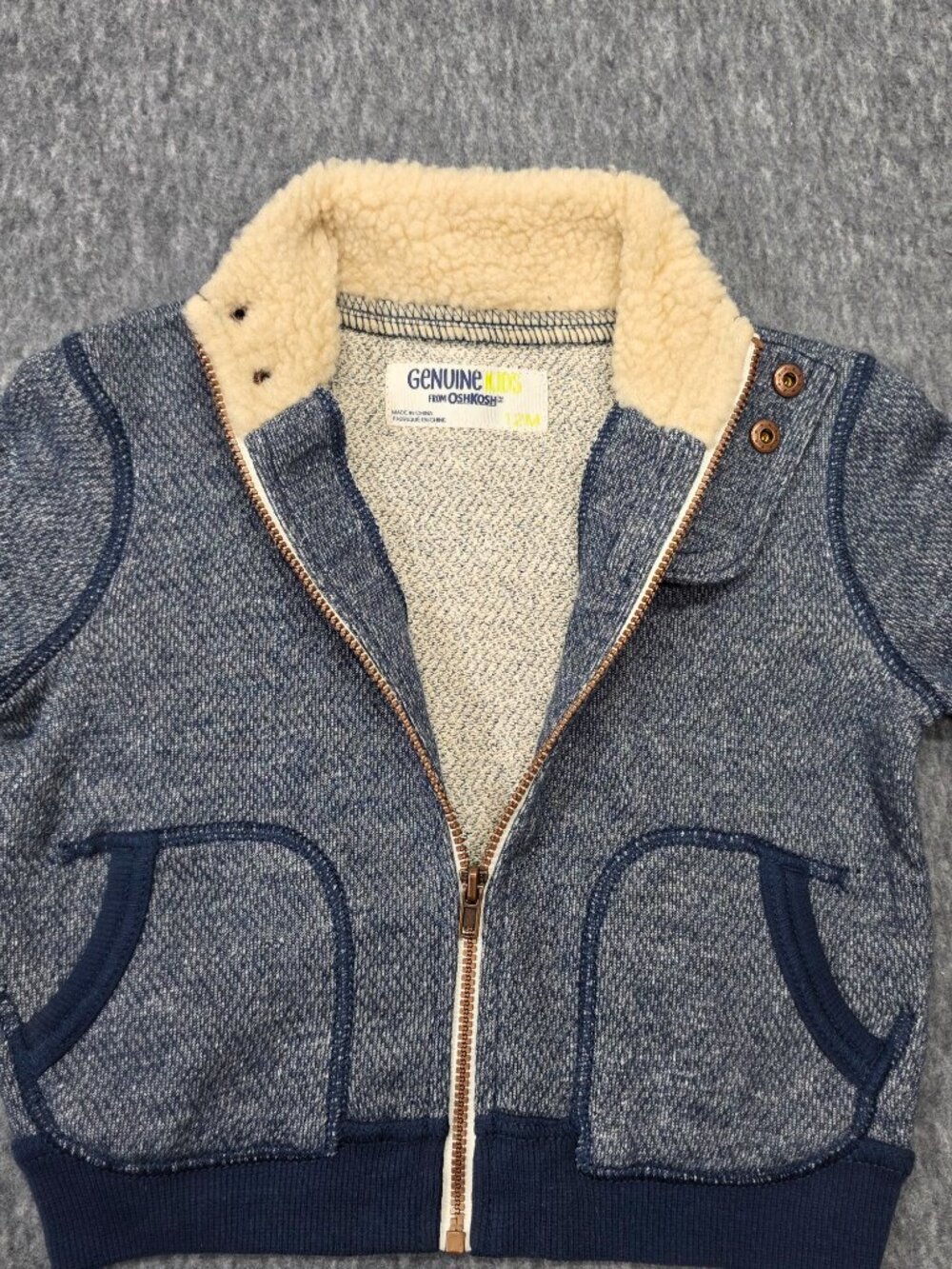 OshKosh Genuine Kids 12M Blue Sherpa Collar Zip Jacket